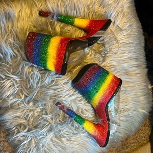 rainbow platform pleaser heels size 6